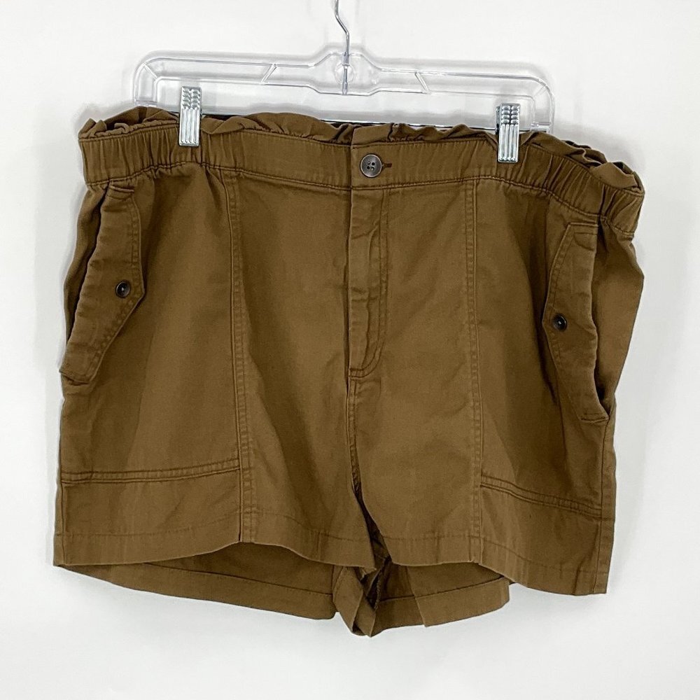 Old Navy Shorts Women XL Brown 100% Cotton Paper-bag Pockets Preppy Summer